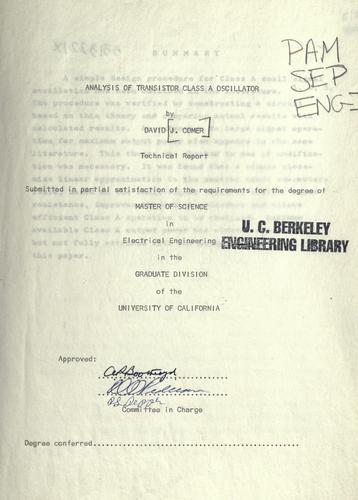 Cover for Analysis of transistor class A oscillator