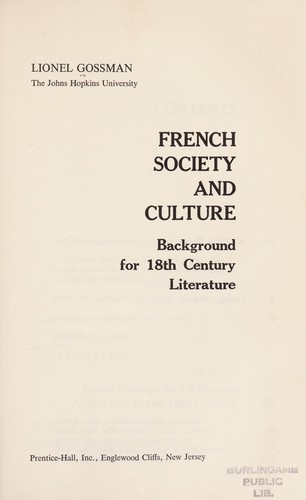 Cover for French society and culture