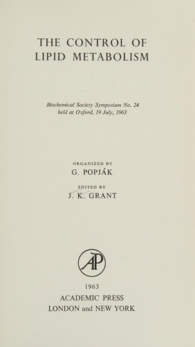 Cover for The control of lipid metabolism.