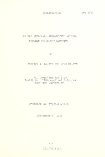 Cover for On the numerical integration of the neutron transport equation