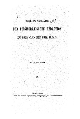 Cover for Ueber das Verhältnis der peisistratischen Redaction zu dem Ganzen der Ilias
