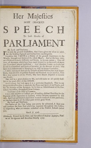 Cover for Her Majesties most gracious speech to both houses of Parliament..