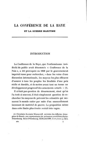 Cover for La conférence de La Haye et la guerre maritime ...