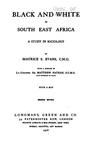 Cover for Black and White in South East Africa: A Study in Sociology