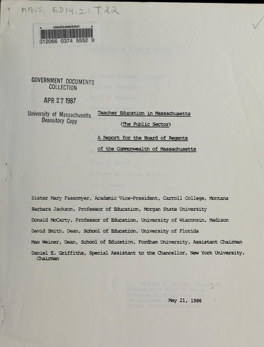 Cover for Teacher education in Massachusetts (the public sector)