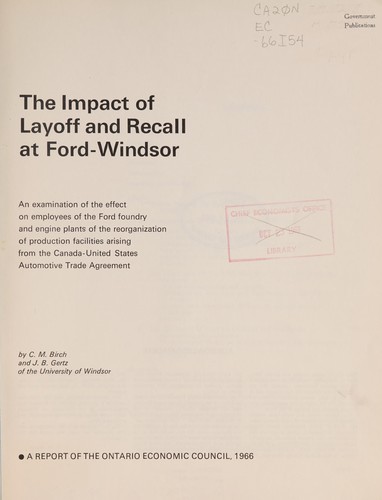 Cover for IMPACT OF LAYOFF AND RECALL AT FORD-WINDSOR