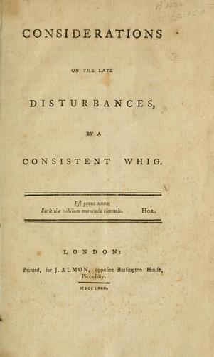 Cover for Considerations on the late disturbances