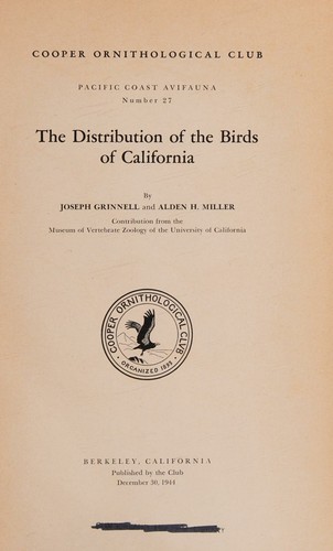 Cover for The distribution of the birds of California (Pacific coast avifauna)