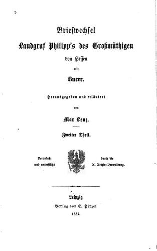 Cover for Briefwechsel Landgraf Philipp’s des Großmüthigen von Hessen mit Bucer