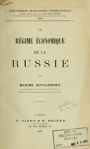 Cover for Le régime économique de la Russie