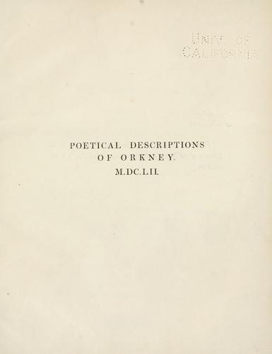 Cover for Poetical descriptions of Orkney.