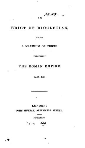 Cover for An edict ... fixing a maximum of prices throughout the Roman empire [ed. by W.M. Leake].