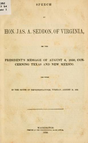Cover for Speech of Hon. Jas.