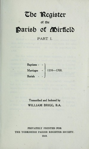 Cover for The parish registers of Mirfield, Co., York