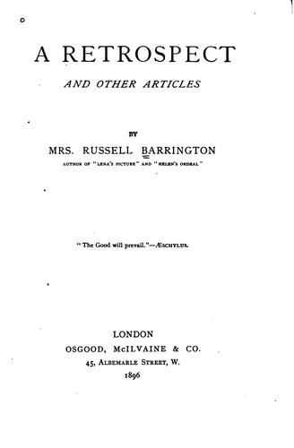 Cover for A retrospect and other articles