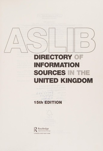 Cover for Aslib Directory of Information Sources in the United Kingdom