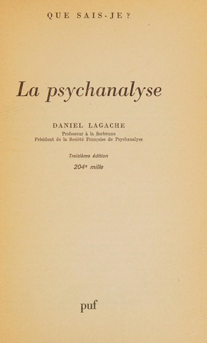Cover for La Psychanalyse