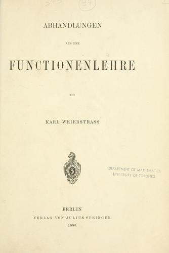 Cover for Abhandlungen aus der Functionenlehre.