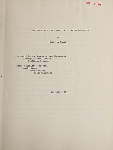 Cover for A general historical survey of the Pryor Mountains