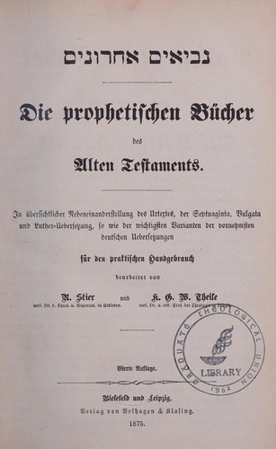 Cover for Die prophetischen Bücher des Alten Testaments
