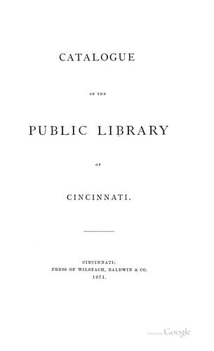 Cover for Catalogue of the Public library of Cincinnati.