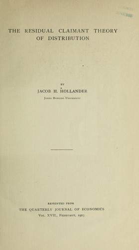 Cover for The residual claimant theory of distribution