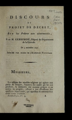 Cover for Discours et projet de de cret, sur les pre tres non assermente s