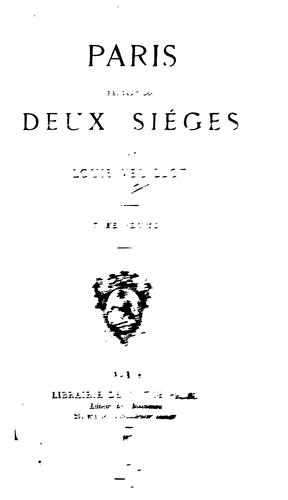 Cover for Paris pendant les deux siéges