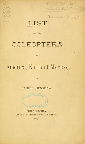 Cover for List of the Coleoptera of America, north of Mexico