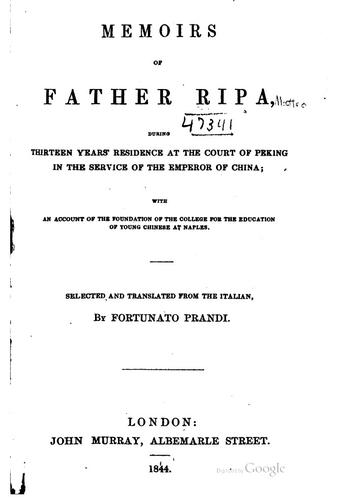 Cover for Memoirs of Father Ripa