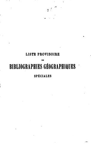 Cover for Liste provisoire de bibliographies géographiques spéciales