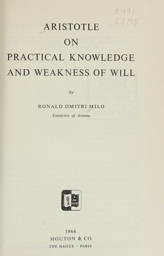 Cover for Aristotle on practical knowledge and weakness of will