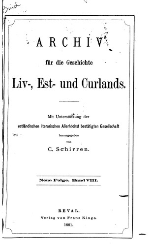 Cover for Archiv für die Geschichte Liv-, est- und Curlands