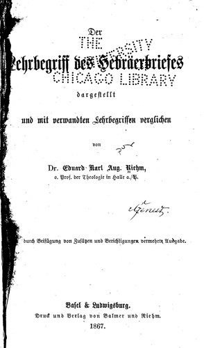 Cover for Der Lehrbegriff des Hebräerbriefes