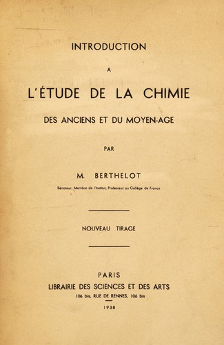 Cover for Introduction à l'étude de la chimie, des anciens et du moyen âge