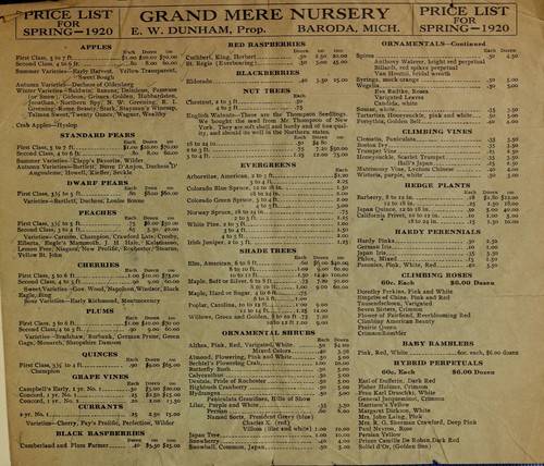 Cover for Price list for spring 1920