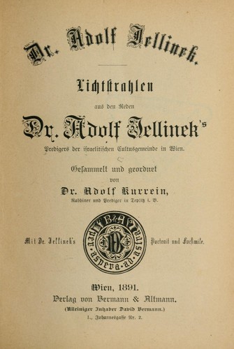 Cover for Lichtstrahlen aus den reden dr. Adolf Jellinek's Predigers der israelitischen Cultursgemeinde in Wien