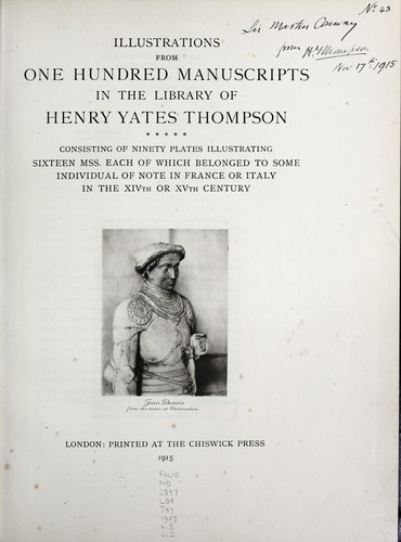 Cover for Illustrations of one hundred manuscripts in the library of Henry Yates Thompson ...