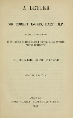 Cover for A letter to Sir Robert Inglis, Bart., M.P.