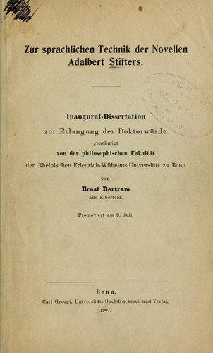 Cover for Zur sprachlichen Technik der Novellen Adalbert Stifters