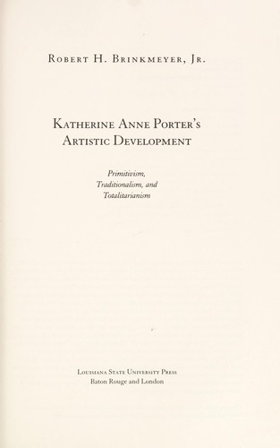 Cover for Katherine Anne Porter's artistic development