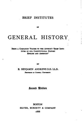 Cover for Brief Institutes of General History: Being a Companion Volume to the Author ...