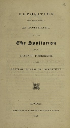 Cover for Deposition made, under oath, by an ecclesiastic, to attest the spoliation of a learned foreigner [J.M. Hoene Wroński], by the British Board of Longitude