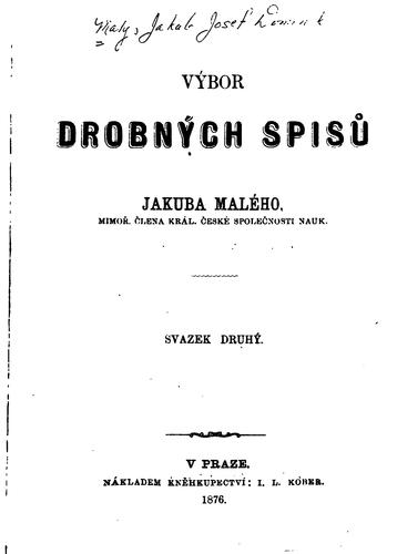 Cover for Výbor drobných spisů Jakuba Malého
