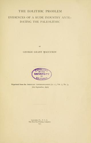 Cover for The eolithic problem