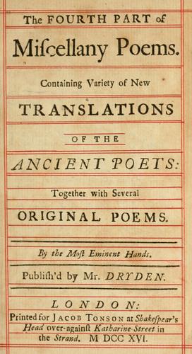 Cover for Miscellany poems.