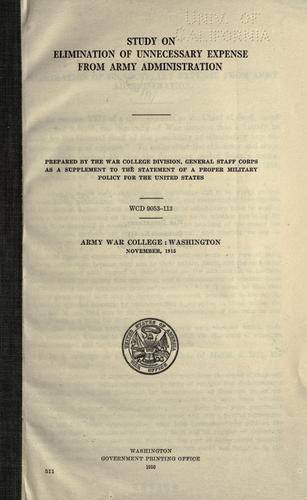 Cover for Study on elimination of unnecessary expense from Army Administration