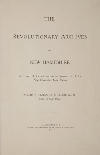 Cover for The Revolutionary archives of New Hampshire