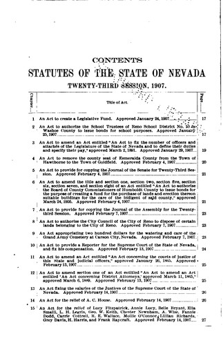 Cover for Statutes of the State of Nevada Passed at the ... Session of the Legislature