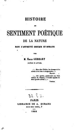 Cover for Histoire du sentiment poétique de la nature dans l'antiquité grecque et ...
